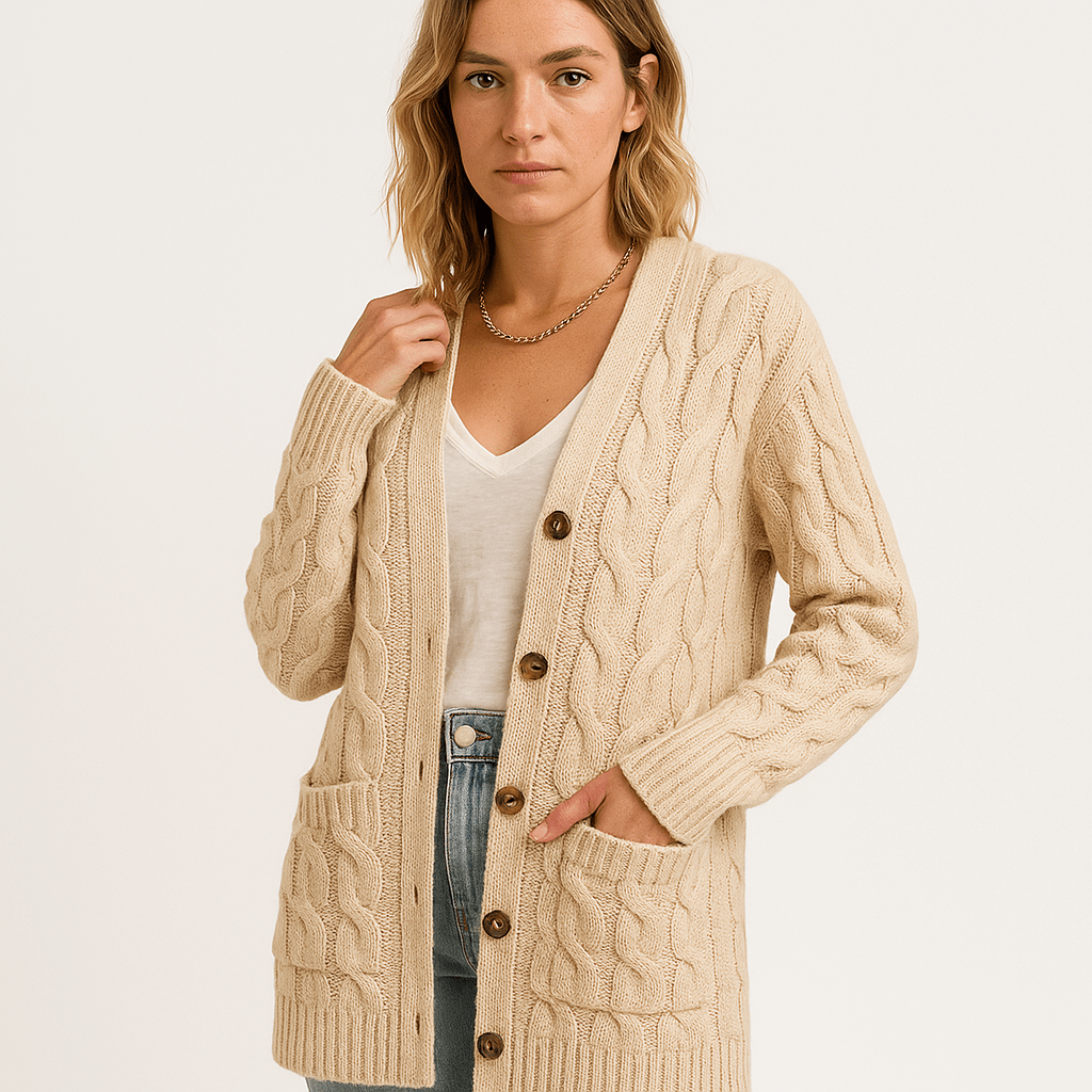 Lavinque Cardigans Cardigan Torsadé Beige | Long et Confortable | Style Intemporel