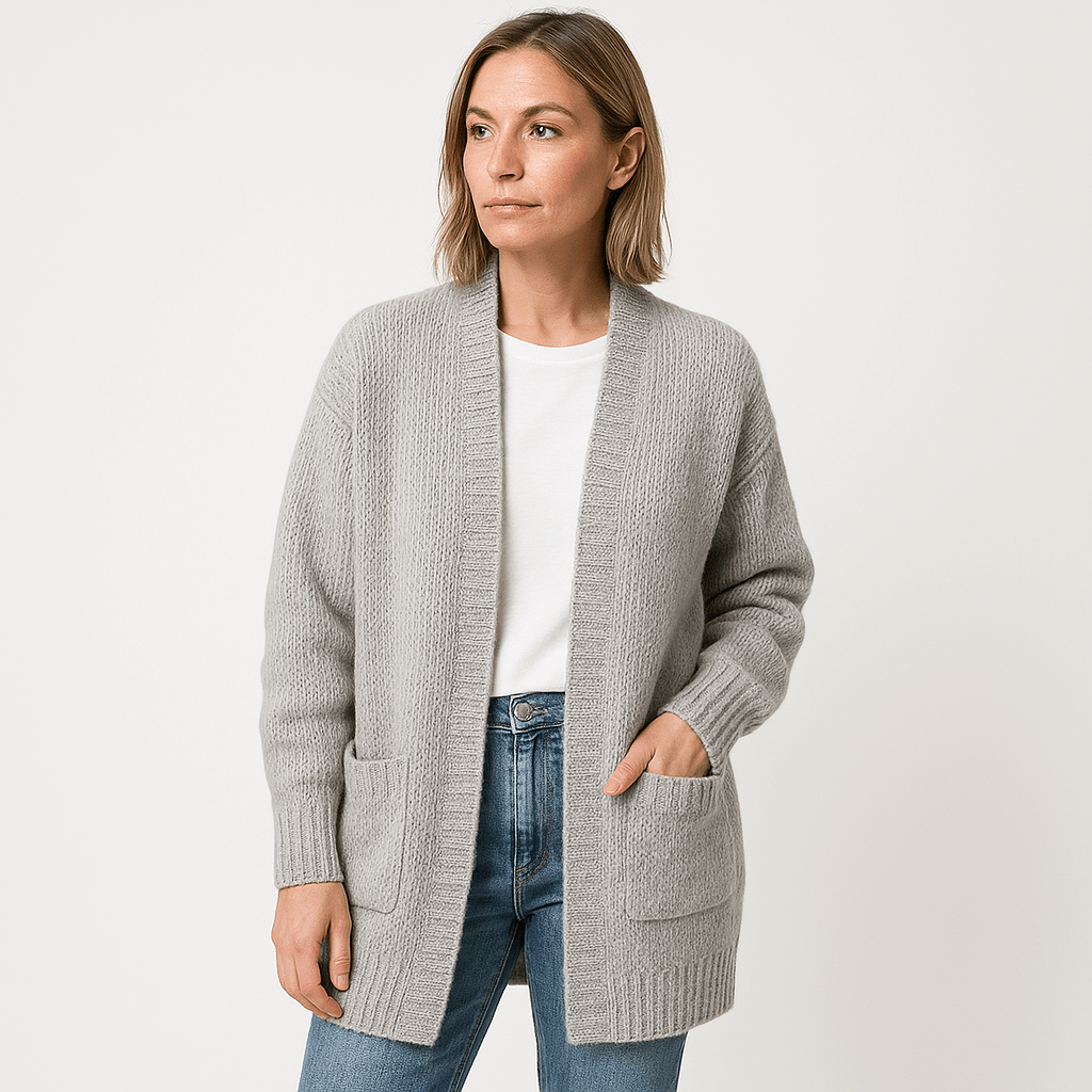 Lavinque Cardigans Gris / S Long Cardigan Beige | Maille Douce | Élégance Décontractée