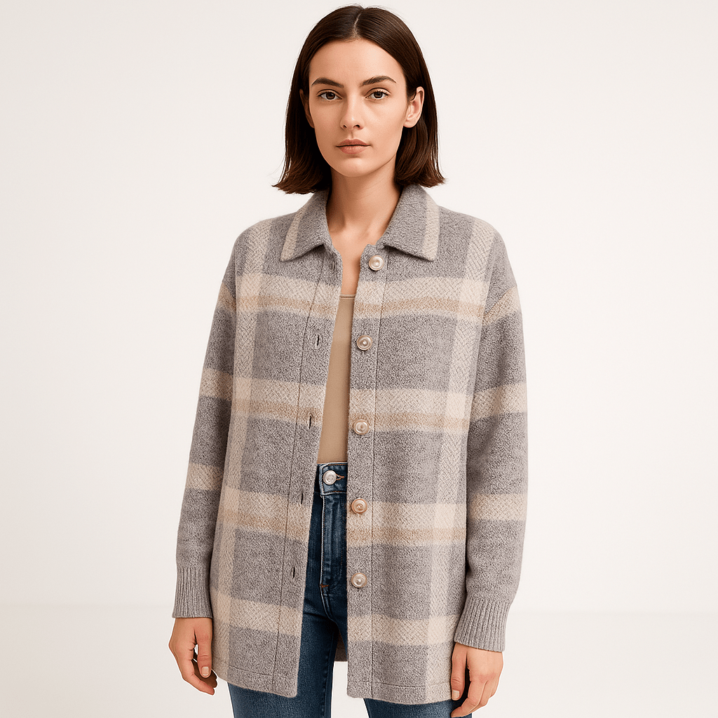 Lavinque Cardigans Gris / XS Cardigan à Carreaux | Coupe Oversize | Doux et Tendance