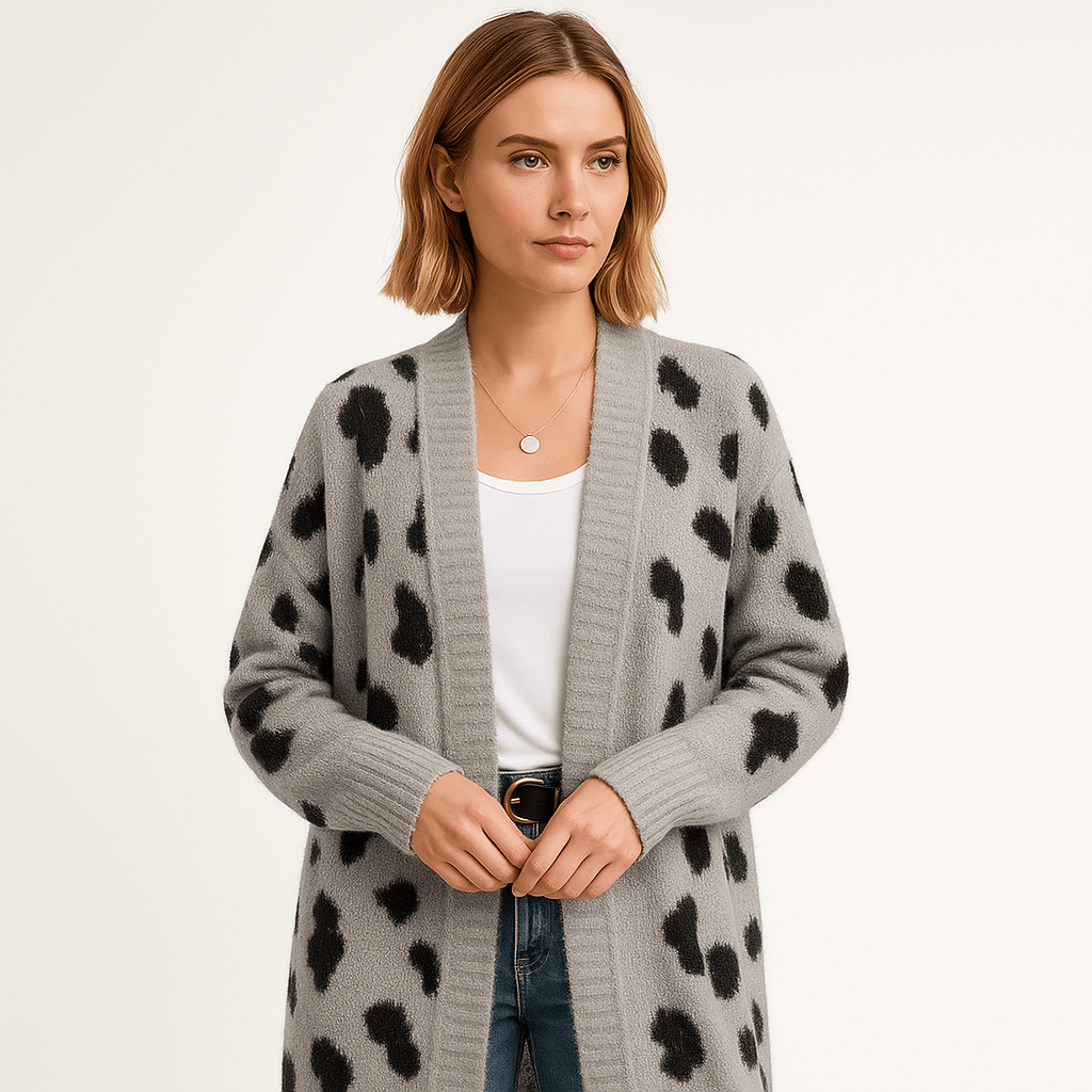Lavinque Cardigans Gris / XS Cardigan Léopard Long | Style Animalier Chic | Coupe Fluide et Douce
