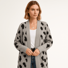 Lavinque Cardigans Gris / XS Cardigan Léopard Long | Style Animalier Chic | Coupe Fluide et Douce