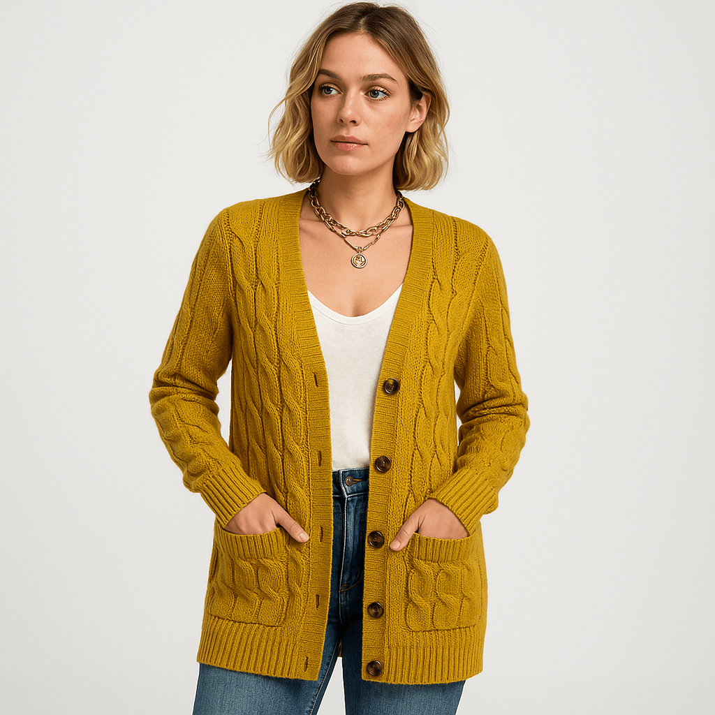 Lavinque Cardigans Jaune / S Cardigan Torsadé Beige | Long et Confortable | Style Intemporel