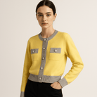 Lavinque Cardigans Jaune / XS Cardigan Bicolore Jaune | Tricot Coton & Acrylique | Élégance Printanière