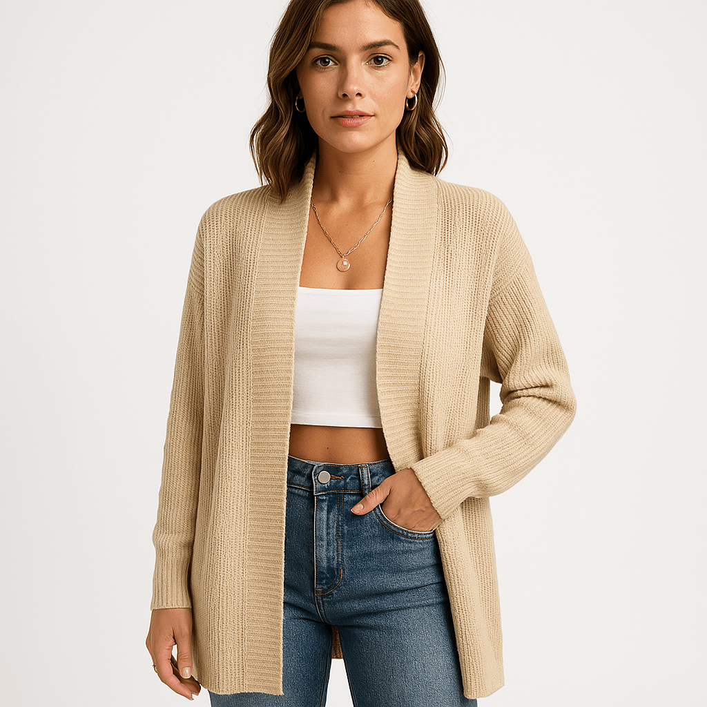 Lavinque Cardigans Kaki / S Cardigan Chocolat Ouvert | Maille Confort | Parfait pour la Mi-Saison