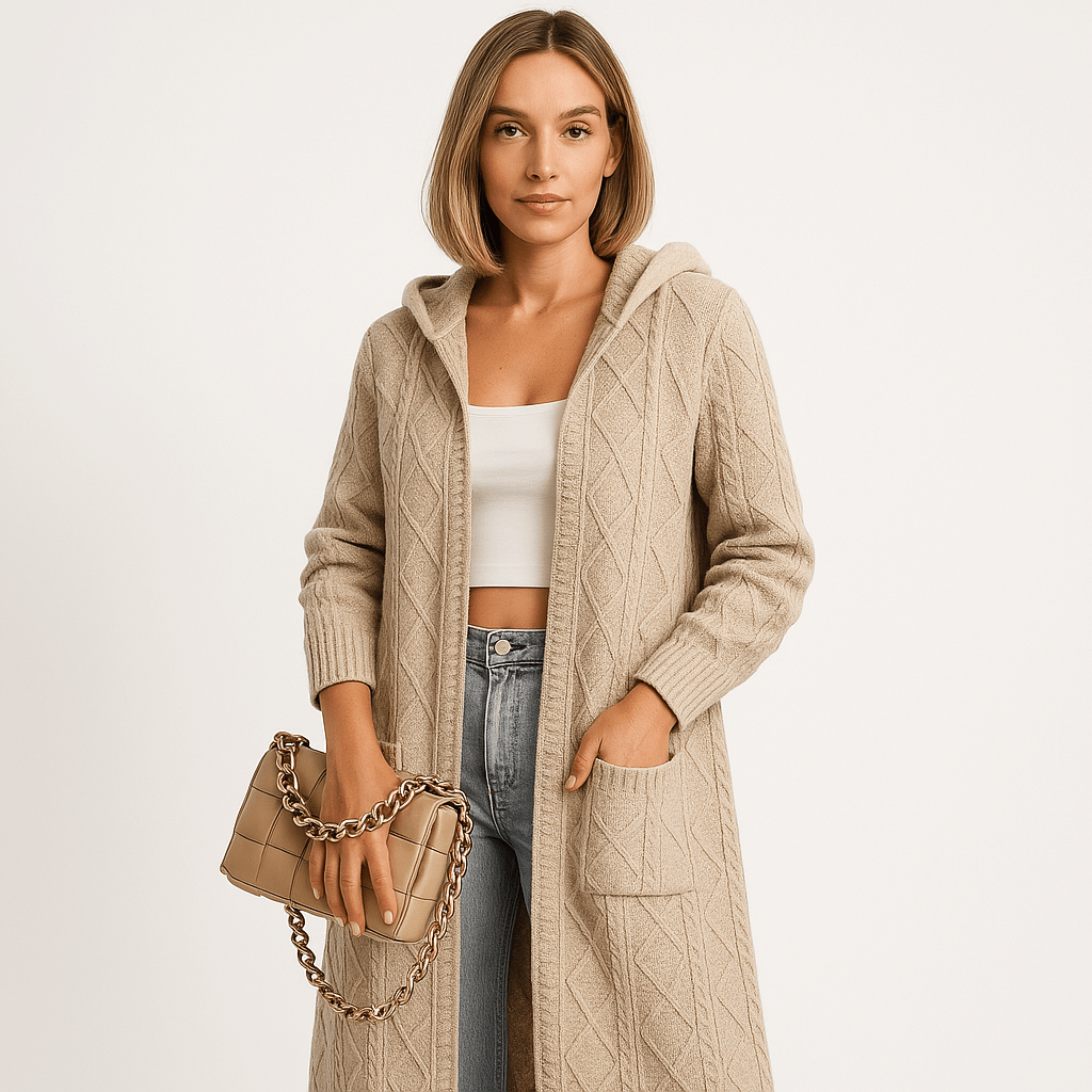 Lavinque Cardigans Kaki / S Cardigan Noir à Capuche | Long et Décontracté | Maille Confort