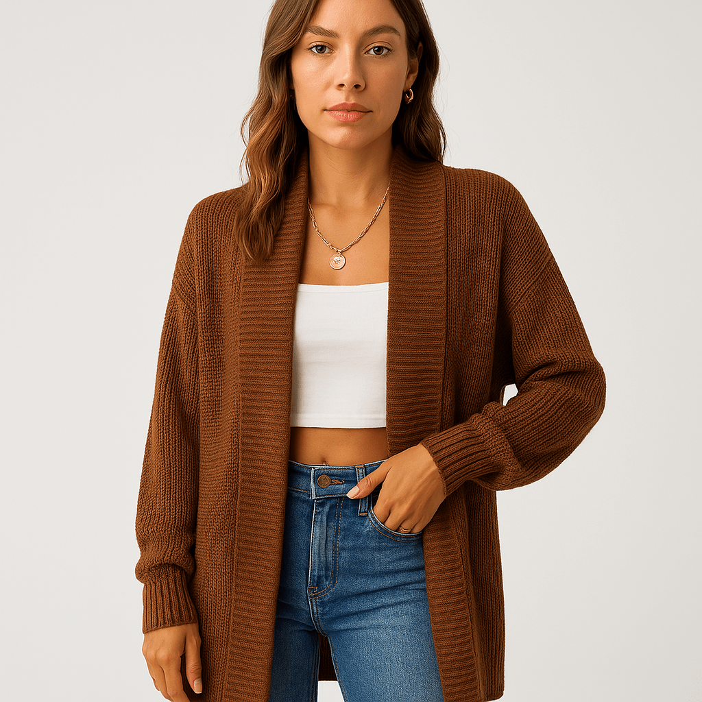 Lavinque Cardigans Marron / S Cardigan Chocolat Ouvert | Maille Confort | Parfait pour la Mi-Saison