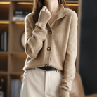 Lavinque Cardigans Marron / S Cardigan Doux à Col Chemise | Crème | Élégant et Confortable