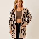 Lavinque Cardigans Marron / XS Cardigan Léopard Long | Imprimé Animalier | Style Décontracté Chic