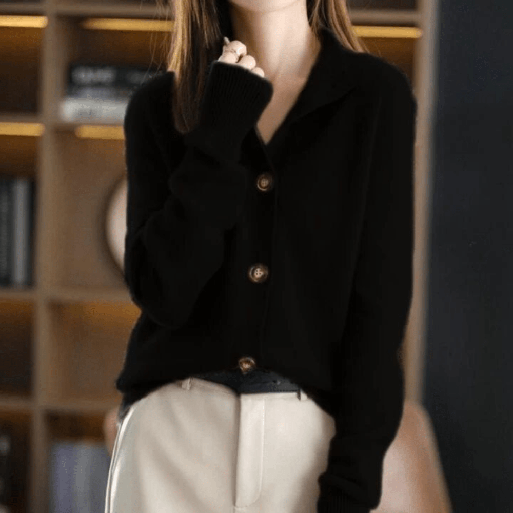 Lavinque Cardigans Noir / S Cardigan Doux à Col Chemise | Crème | Élégant et Confortable