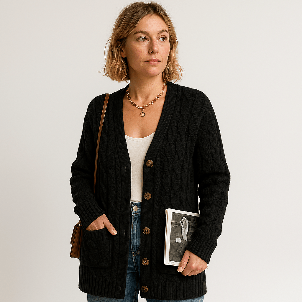 Lavinque Cardigans Noir / S Cardigan Torsadé Beige | Long et Confortable | Style Intemporel