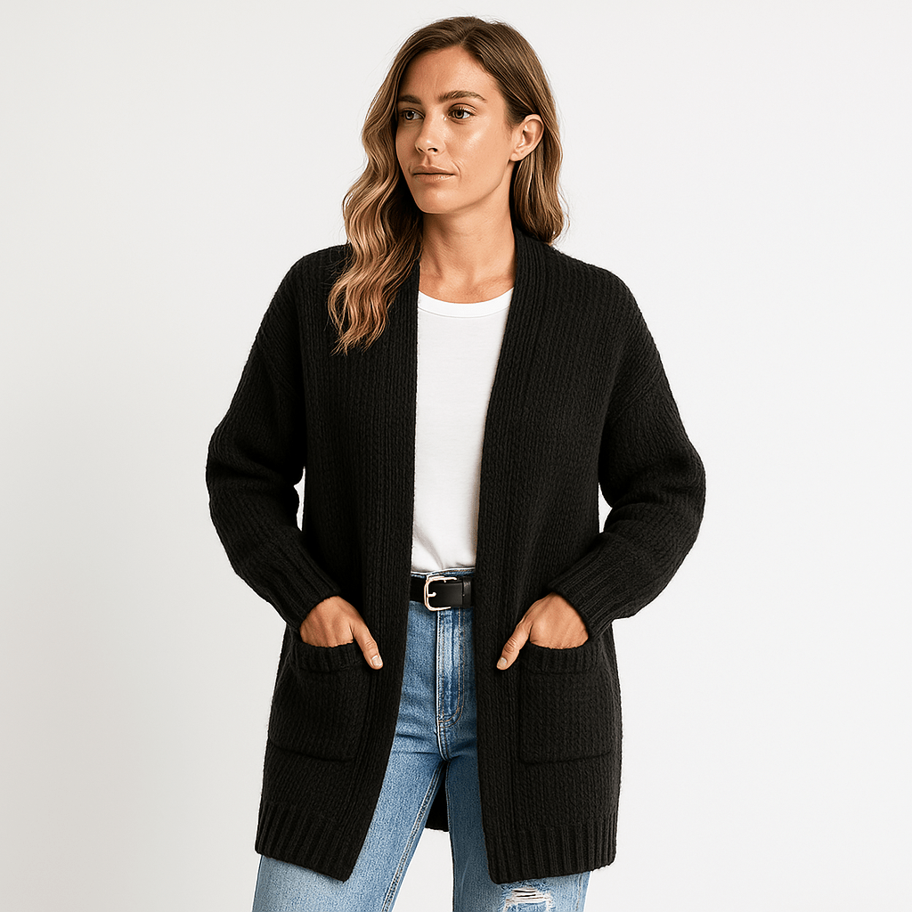 Lavinque Cardigans Noir / S Long Cardigan Beige | Maille Douce | Élégance Décontractée