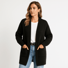 Lavinque Cardigans Noir / S Long Cardigan Beige | Maille Douce | Élégance Décontractée