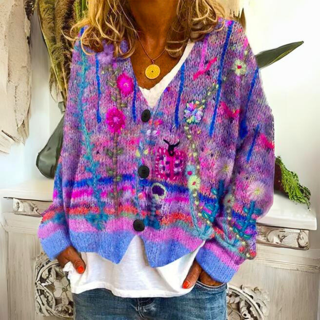 Lavinque Cardigans Pourpre / S Gilet Oversize Multicolore | Motifs Artistiques | Bohème & Confortable
