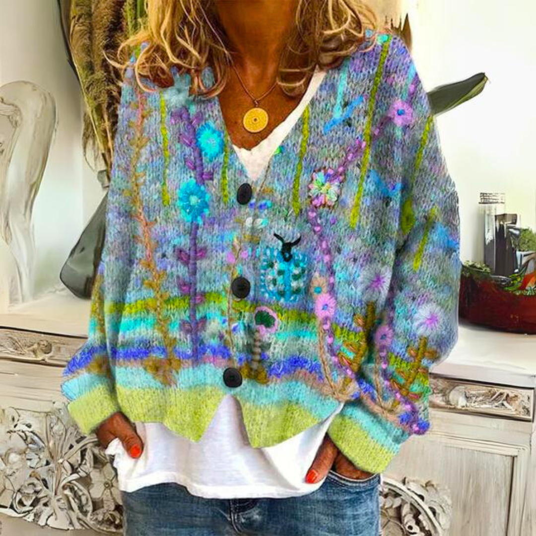 Lavinque Cardigans Vert / S Gilet Oversize Multicolore | Motifs Artistiques | Bohème & Confortable