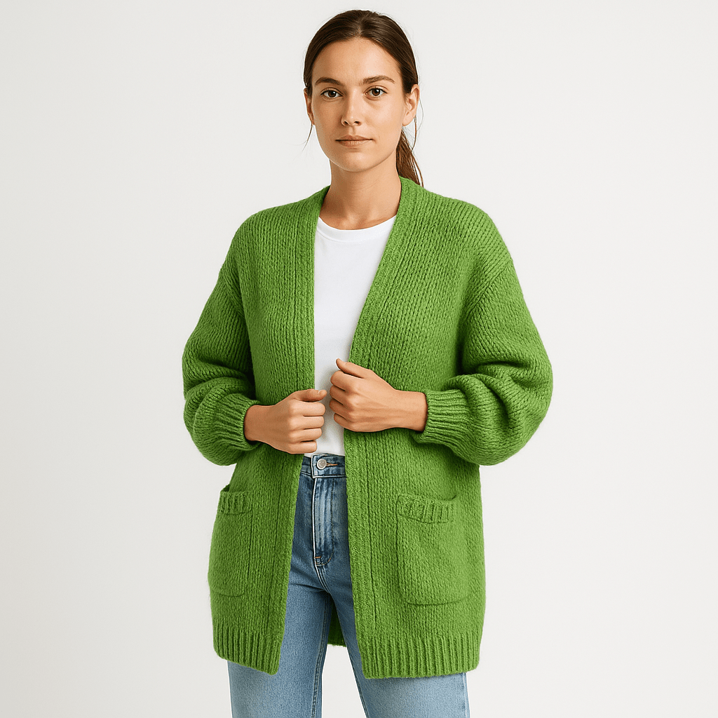 Lavinque Cardigans Vert / S Long Cardigan Beige | Maille Douce | Élégance Décontractée