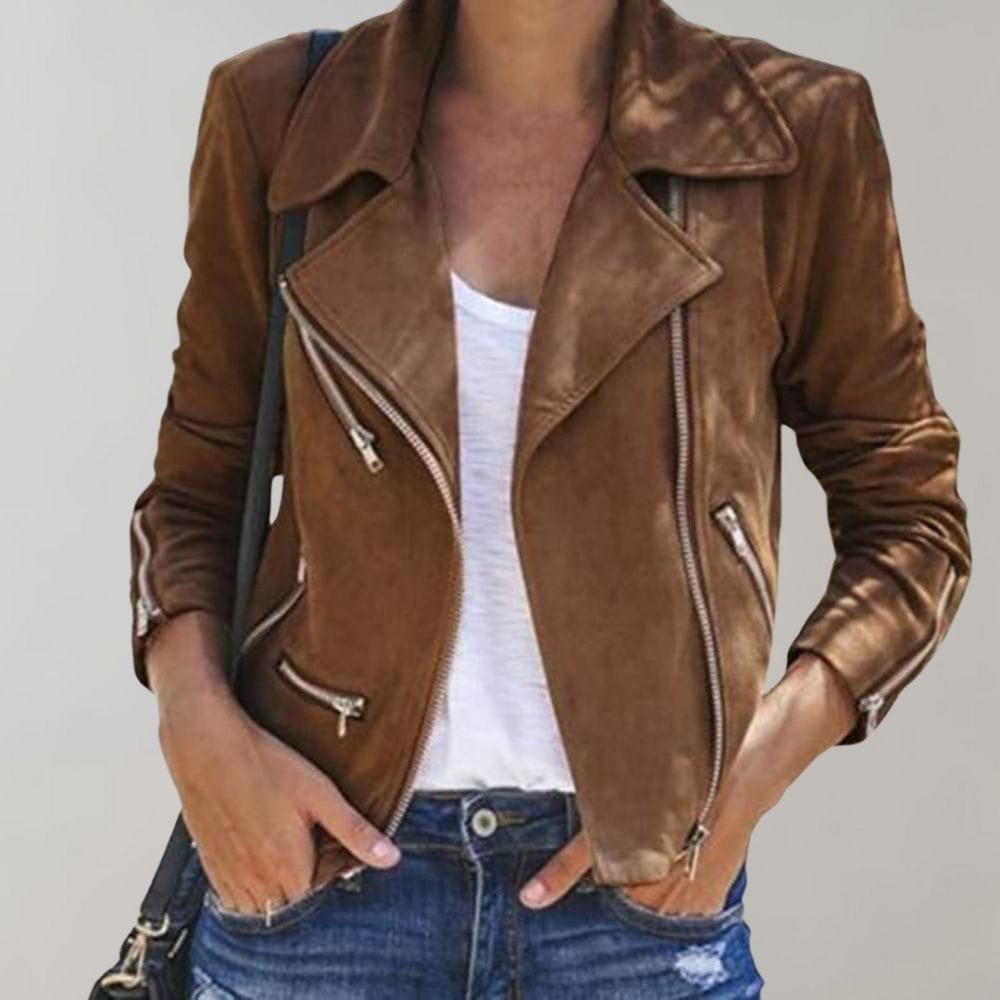 Lavinque Coats & Jacket Auburn / S Veste Motard en Suédine | Marron Caramel | Tendance et Structurée