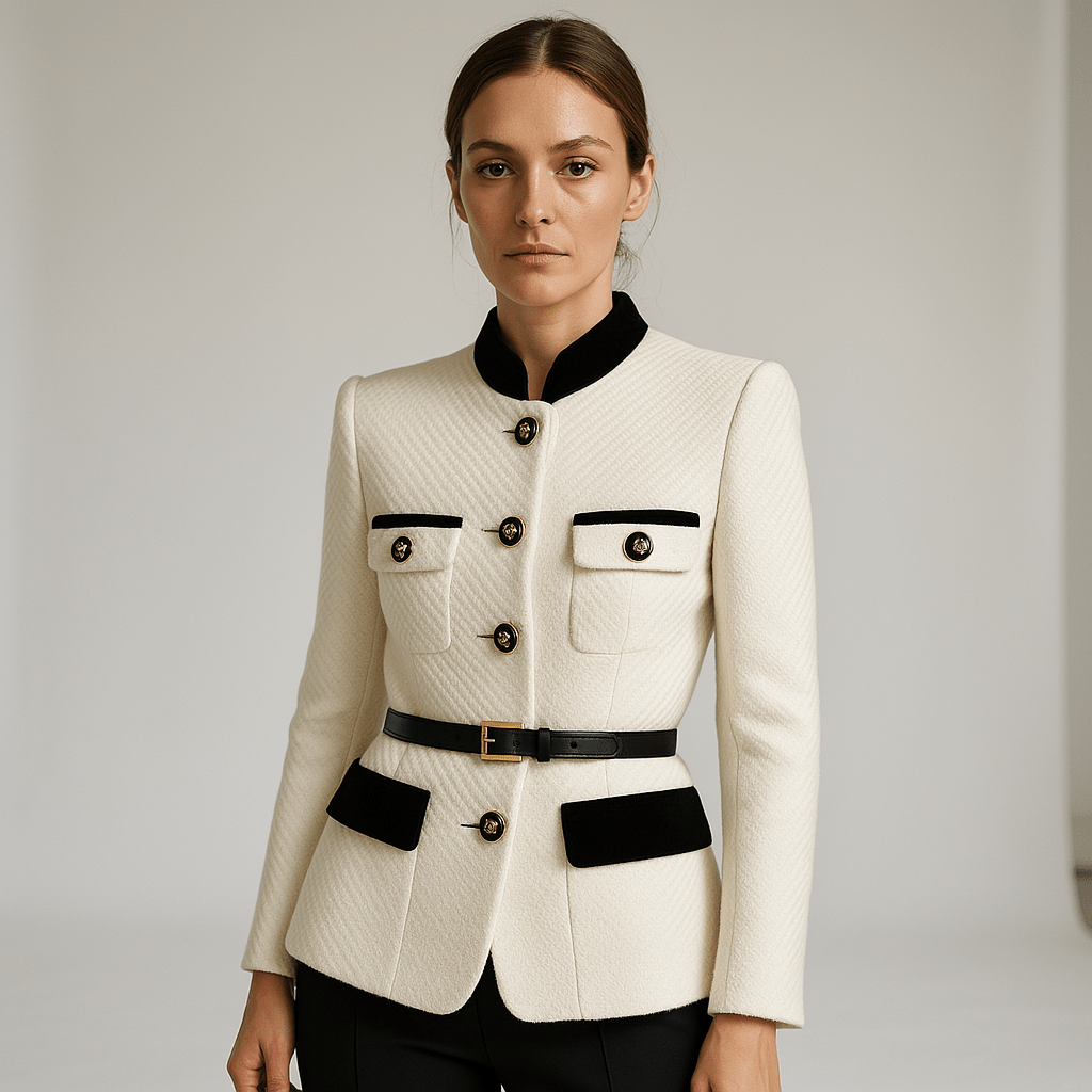 Lavinque Coats & Jacket Blanc / S Veste Blanche Structurée | Détails Noirs & Boutons Dorés | Chic Parisien