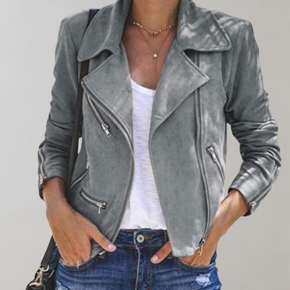 Lavinque Coats & Jacket Gris Foncé / S Veste Motard en Suédine | Marron Caramel | Tendance et Structurée