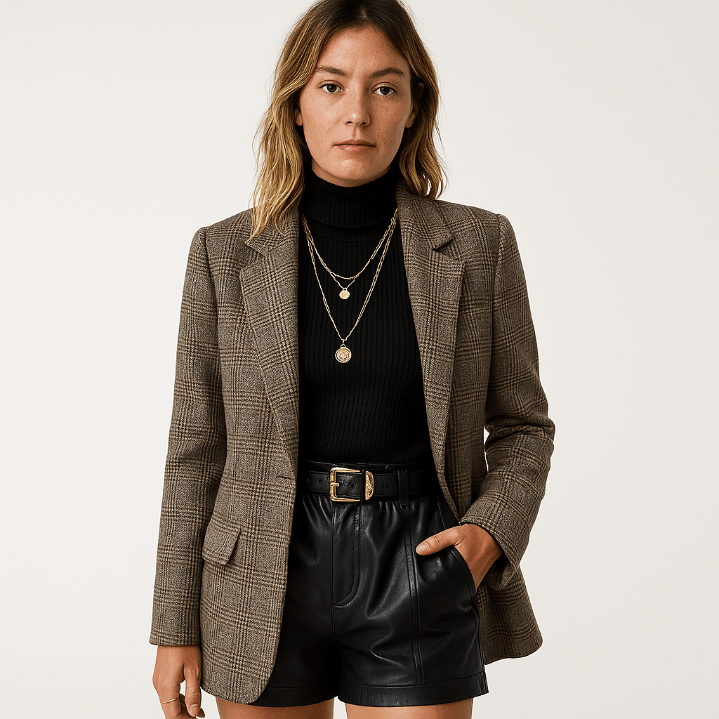 Lavinque Coats & Jacket Gris / S Blazer Marron en Laine Structurée | Coupe Tailleur | Élégance Intemporelle