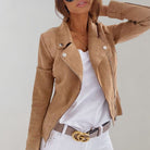 Lavinque Coats & Jacket Kaki / S Veste Motard en Suédine | Marron Caramel | Tendance et Structurée