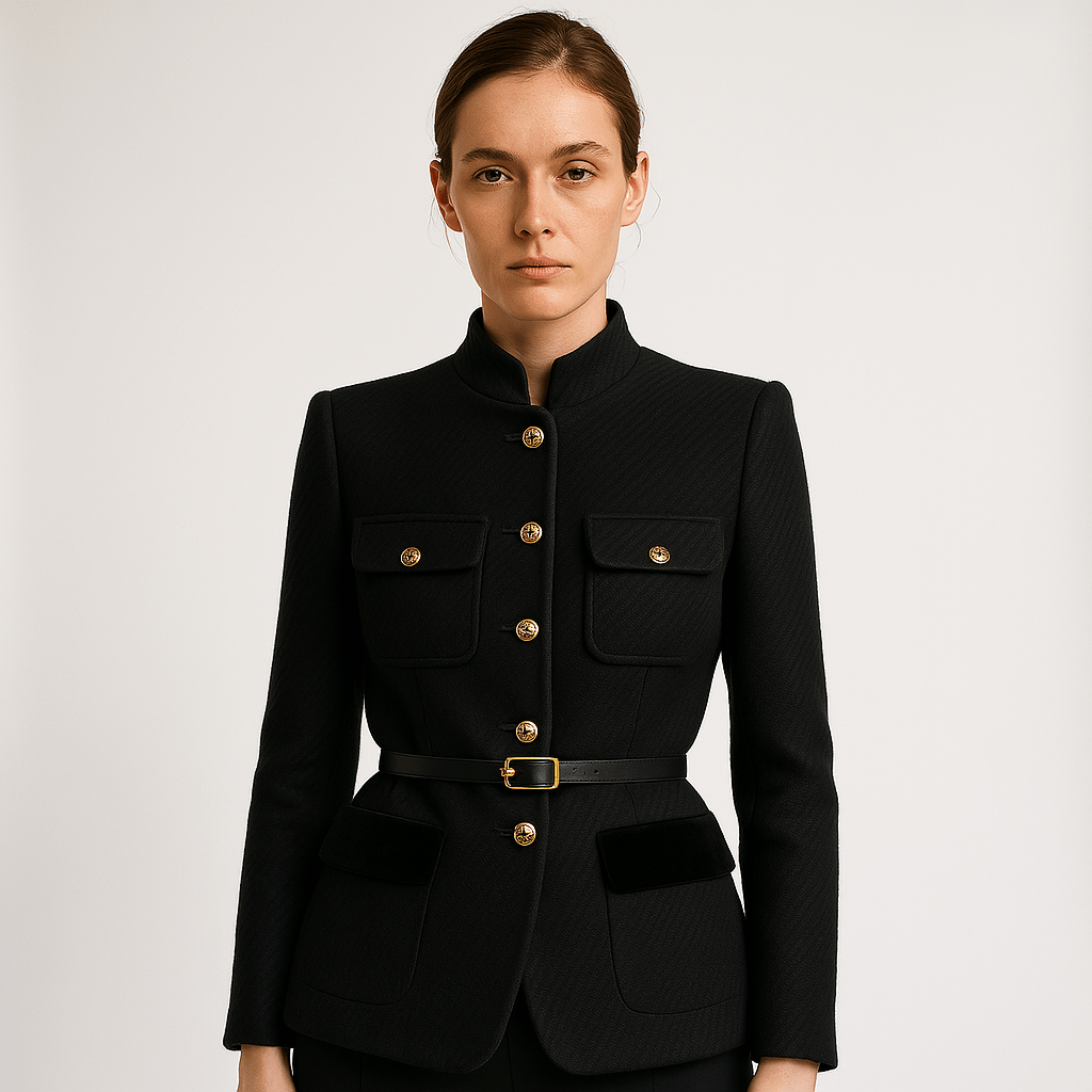 Lavinque Coats & Jacket Noir / S Veste Blanche Structurée | Détails Noirs & Boutons Dorés | Chic Parisien