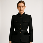 Lavinque Coats & Jacket Noir / S Veste Blanche Structurée | Détails Noirs & Boutons Dorés | Chic Parisien