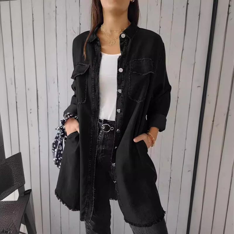 Lavinque Coats & Jacket Noir / S Veste Chemise Denim | Style Décontracté | Polyvalence Intemporelle