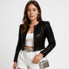 Lavinque Coats & Jacket Noir / XS Veste Courte à Sequins Argentés | Coupe Épurée | Glamour de Soirée