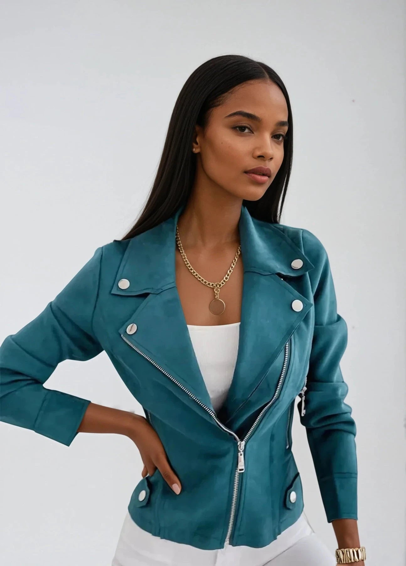 Lavinque Coats & Jacket Vert / S Veste Motard en Suédine | Marron Caramel | Tendance et Structurée