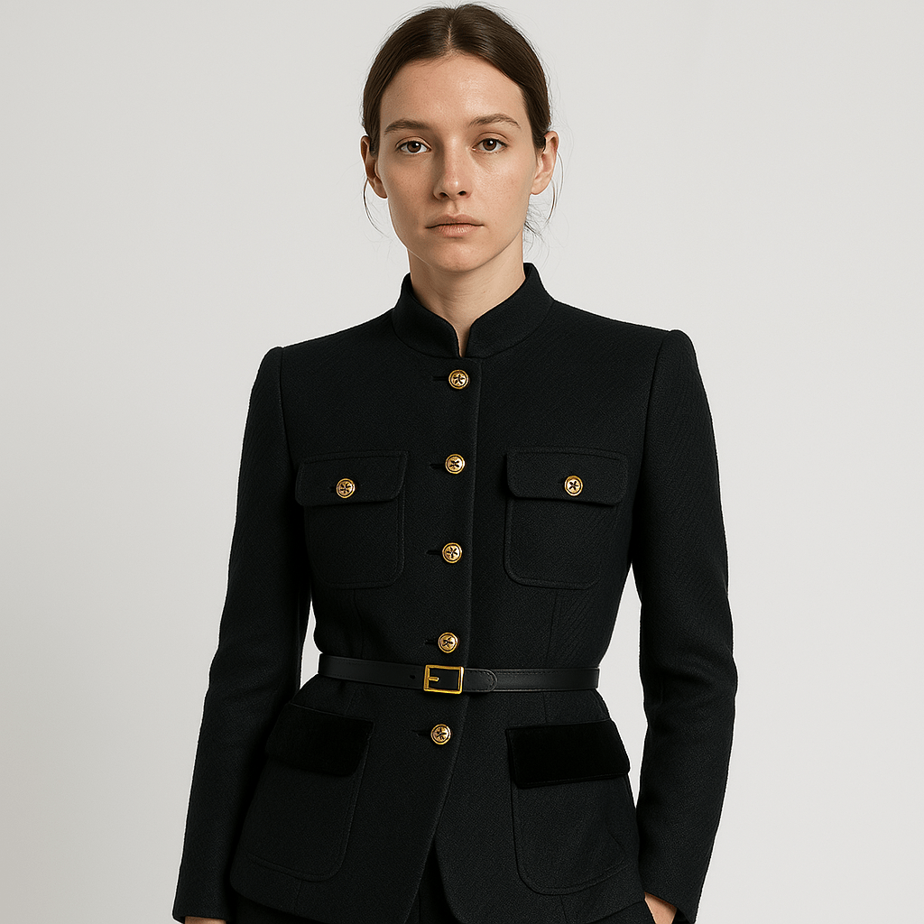 Lavinque Coats & Jacket Veste Blanche Structurée | Détails Noirs & Boutons Dorés | Chic Parisien