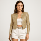 Lavinque Coats & Jacket Veste Courte à Sequins Argentés | Coupe Épurée | Glamour de Soirée
