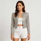 Lavinque Coats & Jacket Veste Courte à Sequins Argentés | Coupe Épurée | Glamour de Soirée