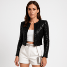 Lavinque Coats & Jacket Veste Courte à Sequins Argentés | Coupe Épurée | Glamour de Soirée