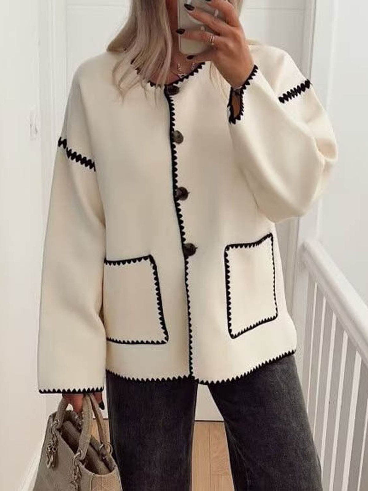 Lavinque Coats & Jacket Veste Légère | Écru & Noir | Chic & Structurée