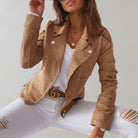 Lavinque Coats & Jacket Veste Motard en Suédine | Marron Caramel | Tendance et Structurée