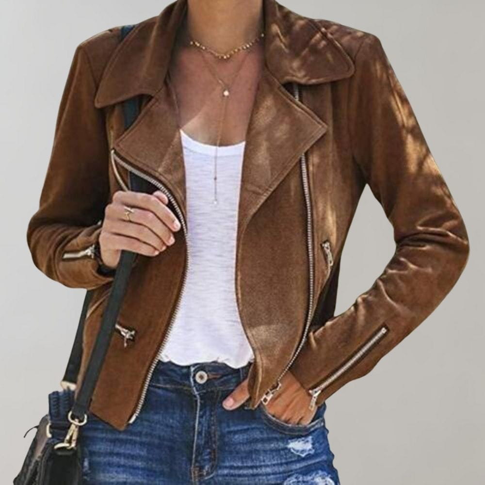Lavinque Coats & Jacket Veste Motard en Suédine | Marron Caramel | Tendance et Structurée