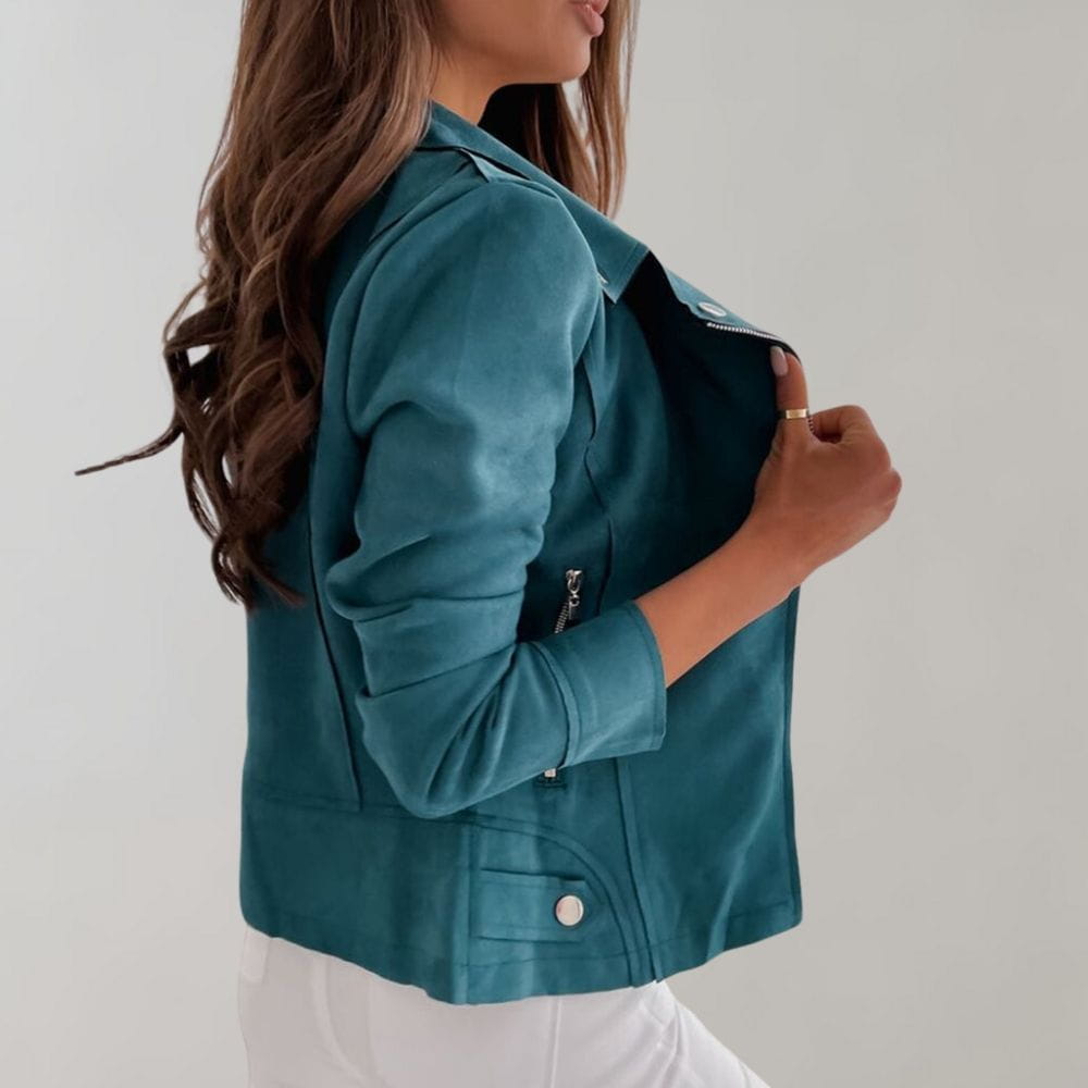 Lavinque Coats & Jacket Veste Motard en Suédine | Marron Caramel | Tendance et Structurée