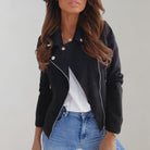 Lavinque Coats & Jacket Veste Motard en Suédine | Marron Caramel | Tendance et Structurée