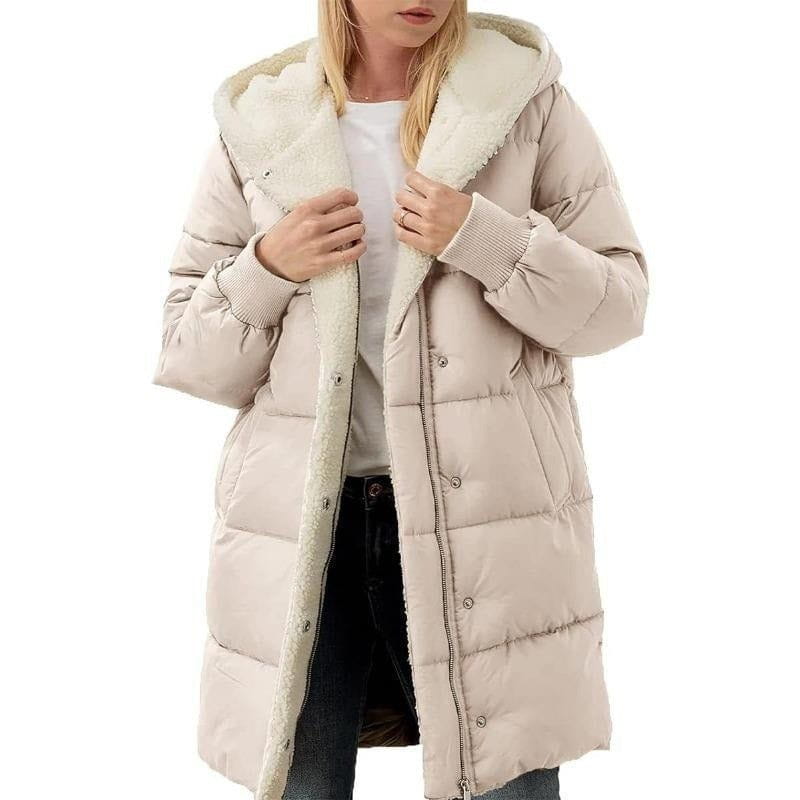 Lavinque Coats & Jackets Abricot / S Doudoune Longue Doublée Polaire | Capuche et Boutons Pression | Ultra-Chaleur et Confort