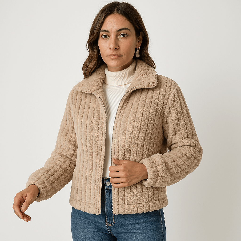 Lavinque Coats & Jackets Abricot / S Veste Maille Côtelée Beige | Chaude & Moderne | Coupe Courte Structurée