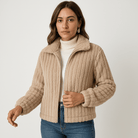 Lavinque Coats & Jackets Abricot / S Veste Maille Côtelée Beige | Chaude & Moderne | Coupe Courte Structurée