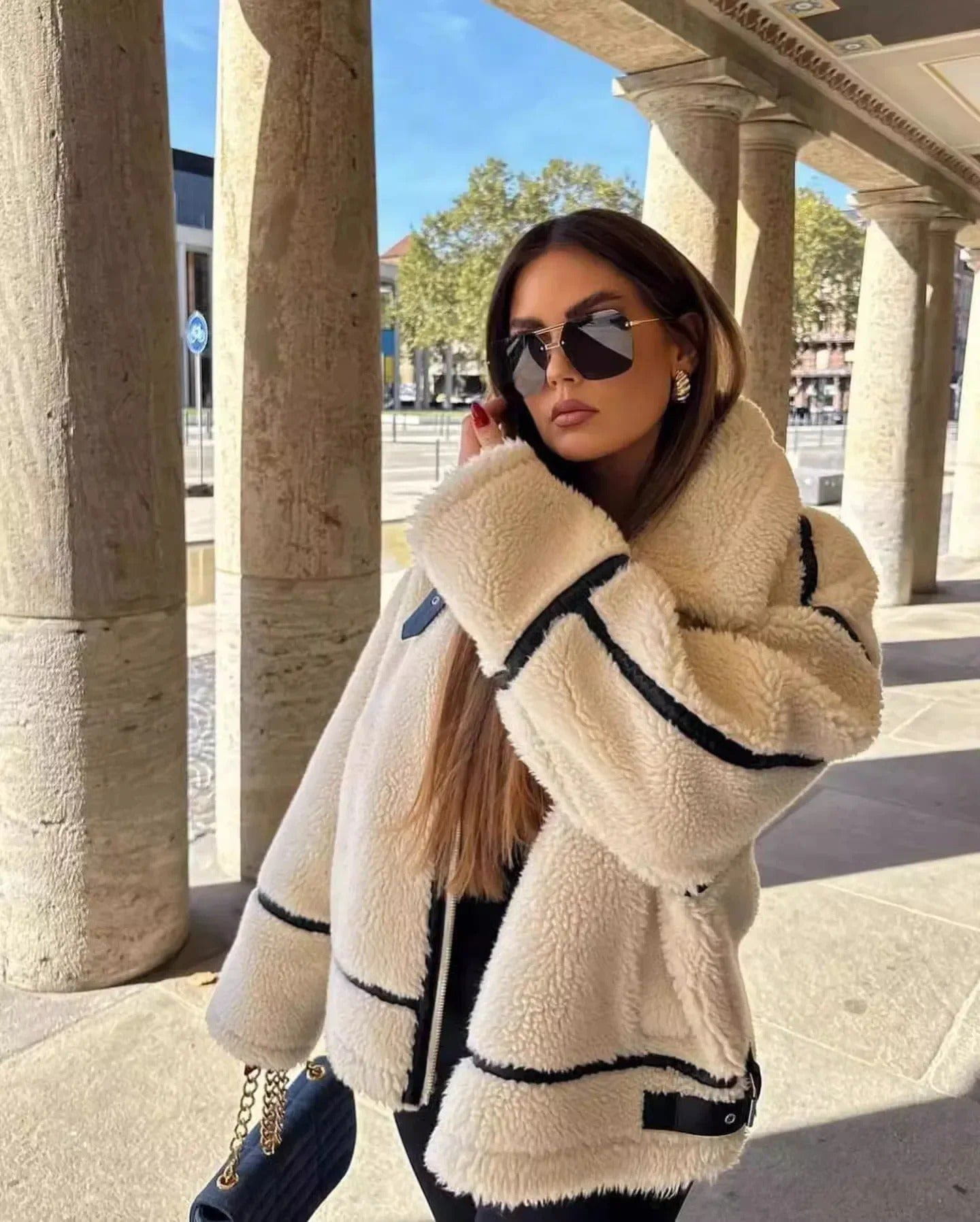 Lavinque Coats & Jackets Beige / S Veste Aviateur | Effet Mouton | Chaleur et Style Rétro