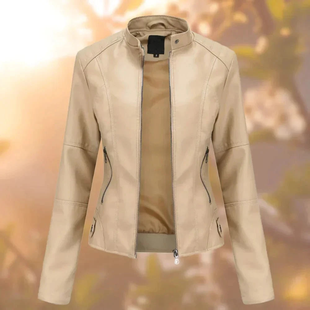 Lavinque Coats & Jackets Beige / S Veste Simili Cuir Noire | Style Motard | Moderne et Intemporelle