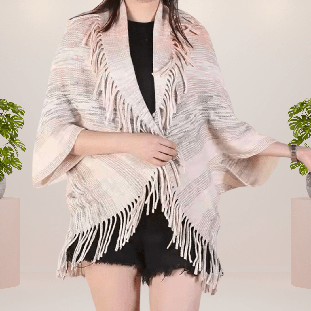 Lavinque Coats & Jackets Beige / Taille Unique Poncho à franges bohème | Poncho | Élégance et chaleur décontractée