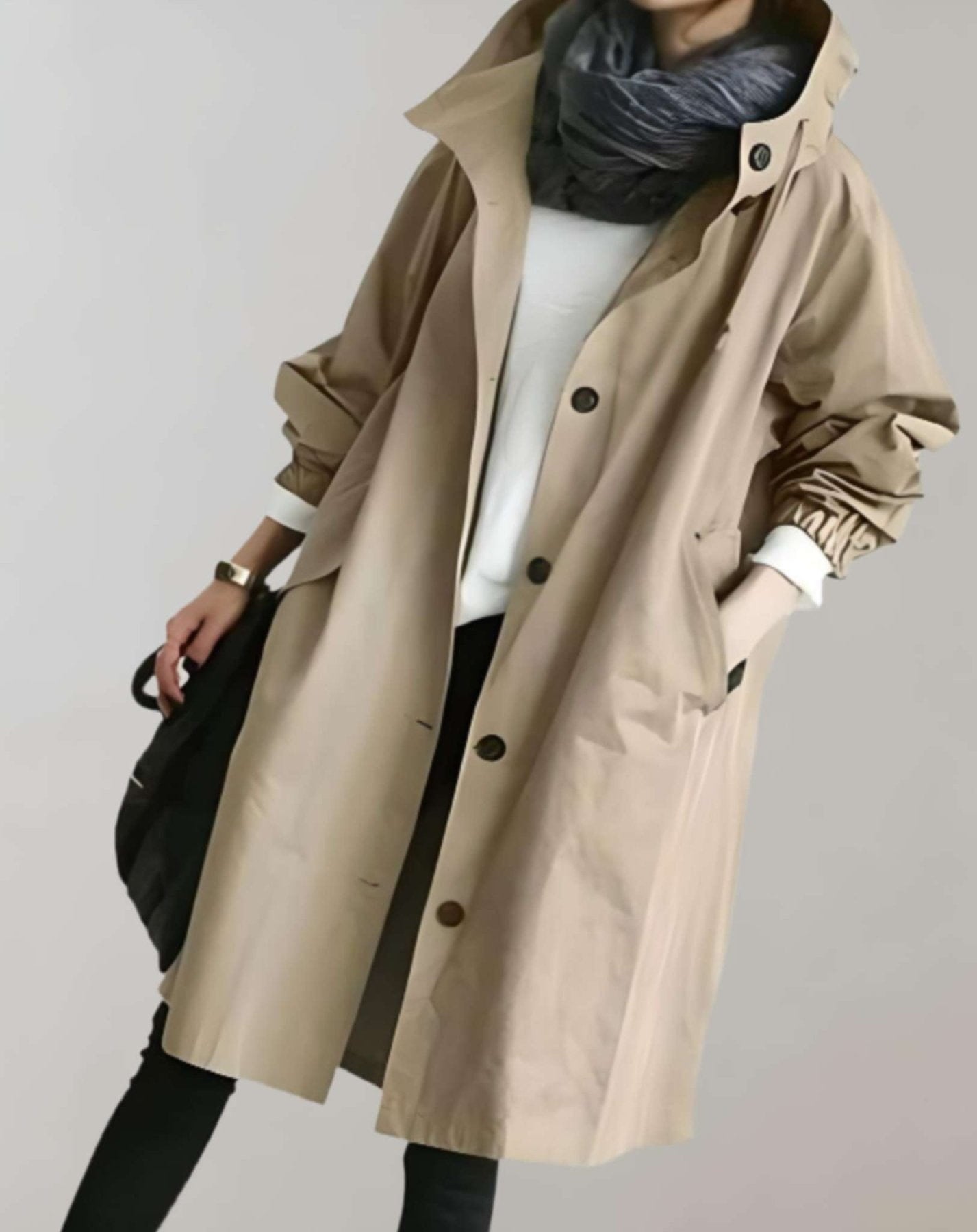 Lavinque Coats & Jackets Beige / XS Trench Oversize à Col Montant | Beige Sable | Fluide et Moderne