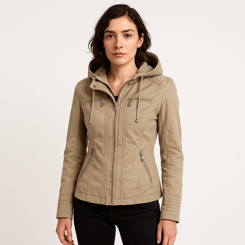Lavinque Coats & Jackets Beige / XS Veste Similicuir Marron | Style Motard avec Capuche | Look Urbain & Tendance