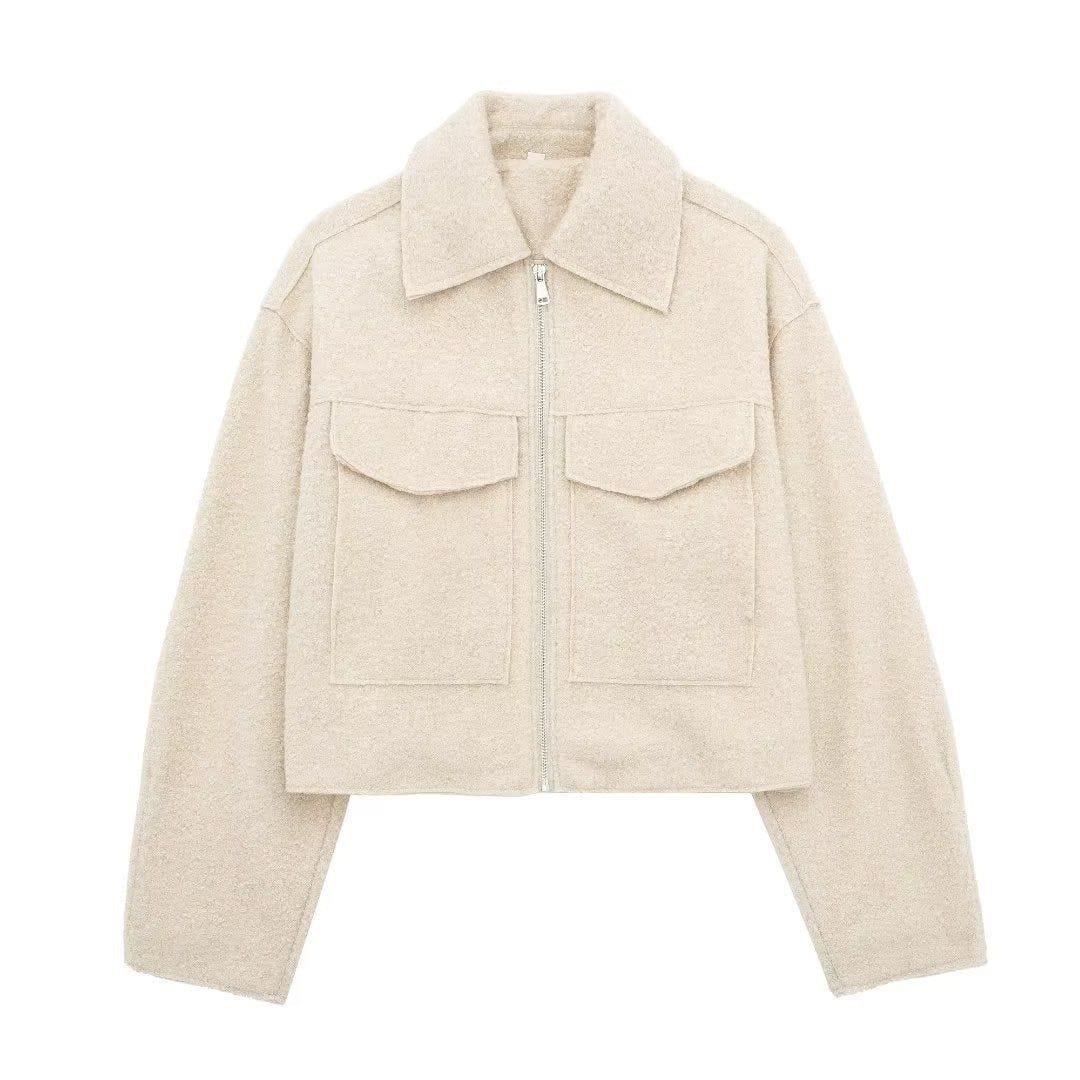 Lavinque Coats & Jackets Beige / XS Veste Zippée en Laine | Grise | Moderne et Structurée