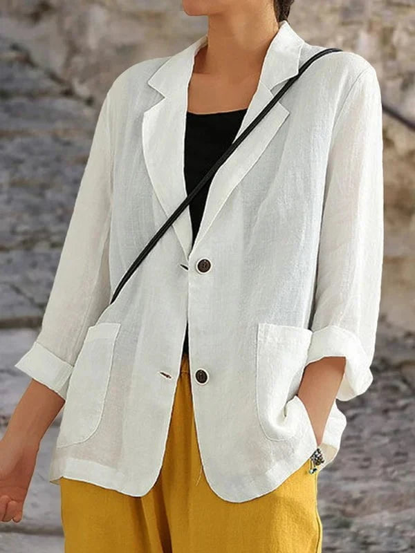 Lavinque Coats & Jackets Blanc / S Blazer en Lin Femme | Léger et Élégant | Chic Décontracté