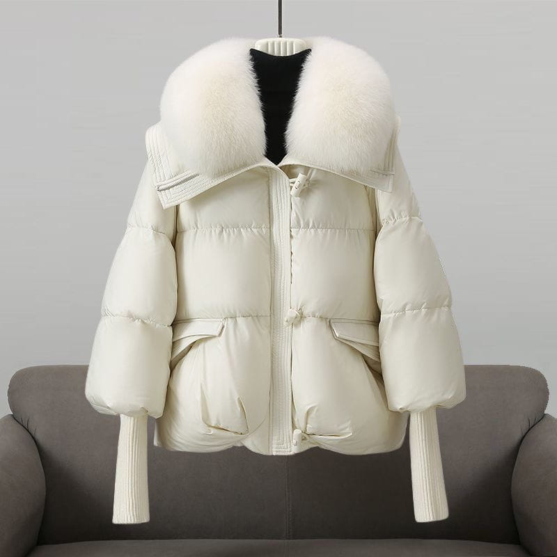 Lavinque Coats & Jackets Blanc / S Doudoune Courte à Col en Fourrure | Noir | Élégance Chaude et Tendance