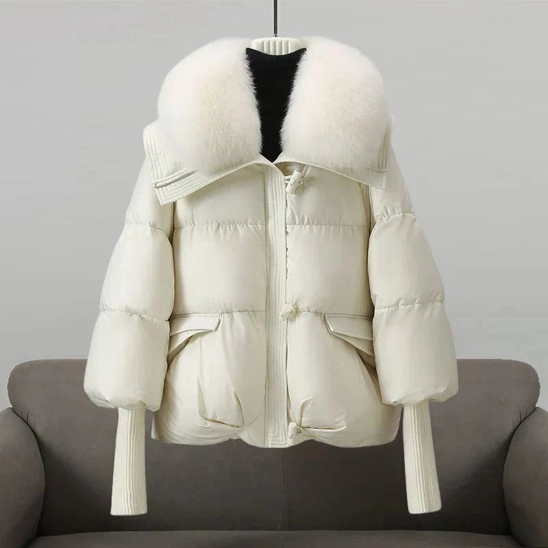 Lavinque Coats & Jackets Blanc / S Doudoune Courte | Noire & Col Fourrure | Élégante & Ultra Chaude